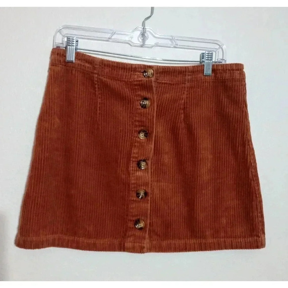 Forever 21 Rust Corduroy Mini Skirt Snap Front Size Large‎ - Picture 1 of 4